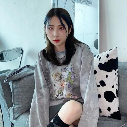 Cute tie-dye cotton sweatshirt jacket Oversized hoodie punk shadow y2k women autumn Korean style loose long-sleeved top clothes