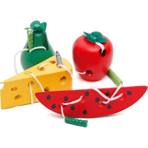 Montessori Kids Educational Toys Puzzles Wooden Worm Eat Fruit Apple Early Learning Teaching Aid Toy Gift For Baby Toys