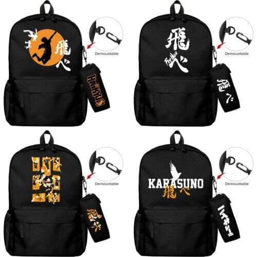 Anime Haikyuu Nylon Backpack Pencil Case 2pcs/set Zipper Knapsack Casual Student Travel Schoolbag Laptop Bag Boys Girls Bookbag