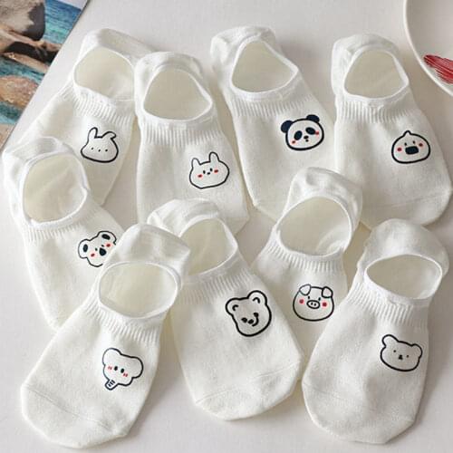 5 pairs of womens socks, cute bear, pig, calf, panda, koala, kitten, kawaii animal cartoon pattern, Japanese style summer socks