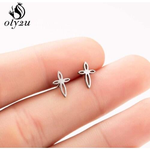 Oly2u Cross Stud Earrings For Women Cute Earings Stainless Steel oorbellen orecchini femme earings Jewelry pendientes mujer