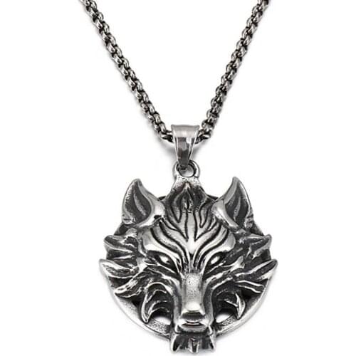 Stainless Steel Animal Punk Rock Wolf Pendant Necklace Gold Wolf Head Evil Necklaces Jewelry Gift For Him with Chain