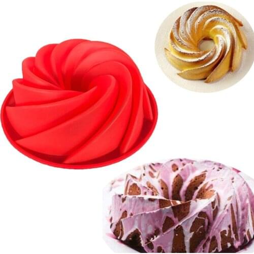 Useful Large Spiral Shape Food Grade Silicone Bundt Cake Mold Pan 3d Fluted Cake Mould Form Bread Bakery Baking Tools Bakeware
