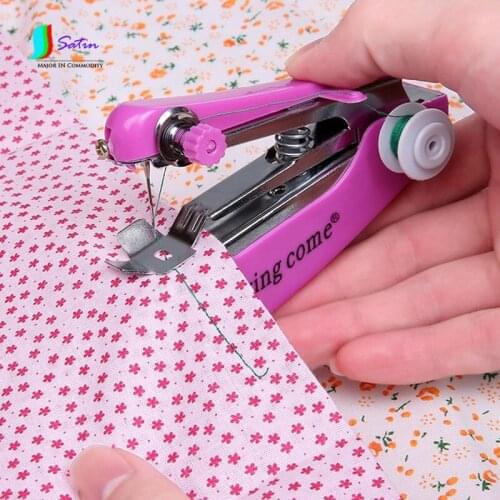 Portable Mini Hand-held Sewing Machine Simple Household Multi-purpose Pocket Hand-Made Miniature Tailor White Rose Red Blu S007M