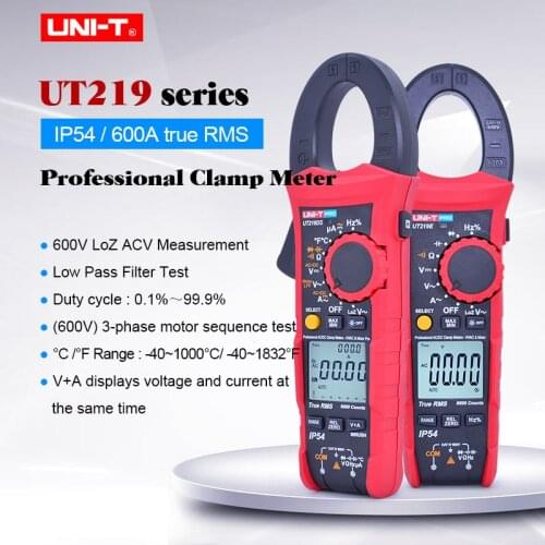 Industrial Digital Clamp Meter UNI-T UT219E UT219M UT219DS;True RMS AC DC voltage current Ohm Diode Tester;IP54/LoZ ACV