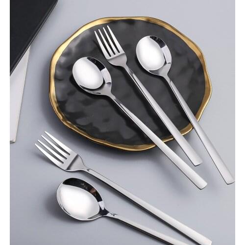 1Pcs Dinnerware Sliver Stainless Steel Spoon Fork Tableware Fruit Fork Soup Spoon Flatware Set Dishwasher Safe Cutlery Set