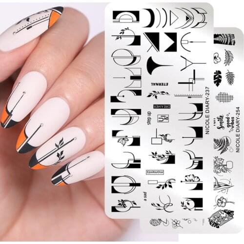 NICOLE DIARY French Line Pattern Nail Stamping Plates Geometric Flower Leaf Fruit Nail Art Stamp Stencil Printing Template
