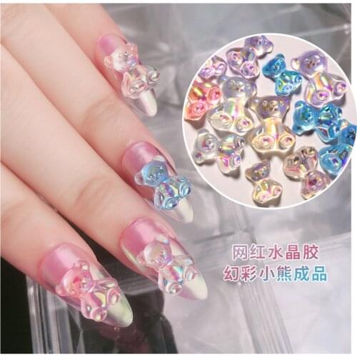 6pcs Mixed 3 Size Cute Bear Rainbow 3D Nail Art Decorations Fashion Polish UV Gel DIY Ornaments Manicure Design Accessories