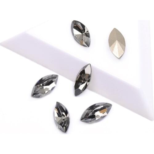 Top Quality Black Diamond Color Navette Shape Loose Crystal Non Hotfix Nail Art Rhinestone Shing Glass Strass 3D Nail Art Gems