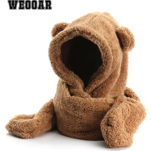 WEOOAR Lamb Wool Luxury Womens Hat Beanie 2021 Winter Hats for Men Balaclava Caps Knitted Hats with Earflaps Hat+scarf+bib 203