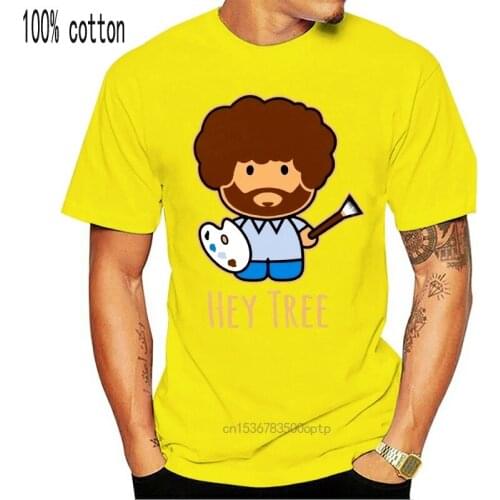 Printed funny 2020 camiseta Bob Ross Painting Hey Tree Mens T-Shirt women camiseta