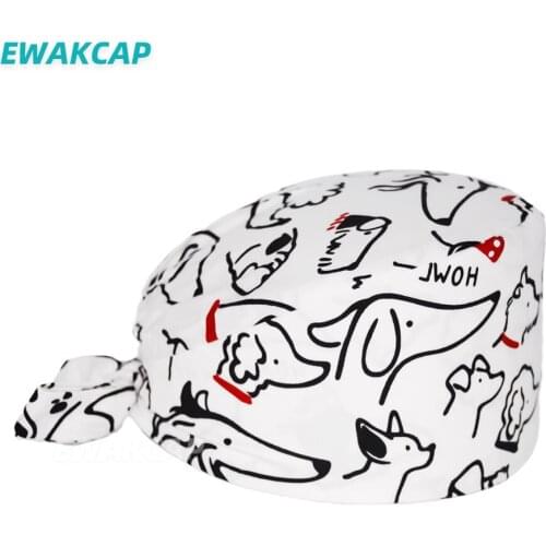 Women Surgicals Cap Cotton Anime Printing Round Cap Work Dustproof Cartoon Headscarf Dust Hat Classic Soft Scrub Caps