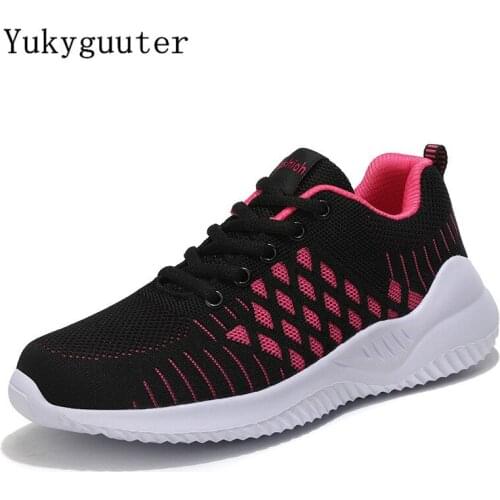 Women Sneakers Running Shoes Outdoor Sports Breathable Mesh Fashion Boots Knit Upper Female Walking Jogging Lace Up Flat