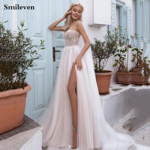 Smileven Fairy Sweet A LineWedding Dress Spaghetti Straps Vintage Country Bridal Gowns 2021 Side Split Wedding Party Dresses