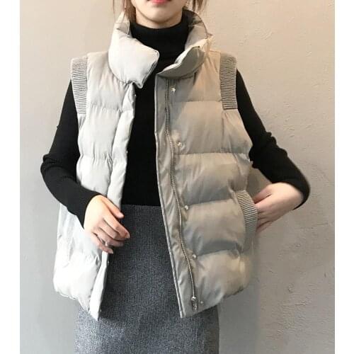 Real photo 2020 winter new stand-up collar cotton vest female Korean loose and thin sleeveless warm waistcoat