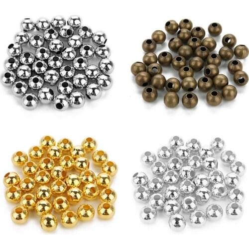 100pcs/lot 3 4 5 6mm Gold Round Spacer Beads Smooth Ball End Seed Beads For Jewelry Making Findings Accessories Supplies