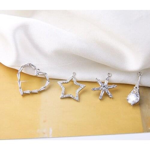 10pcs Fashion Women Girl Pendant Copper Plating Zircon Crystal Earrings Bow Snowflake Love Necklace Earrings Material Jewelry