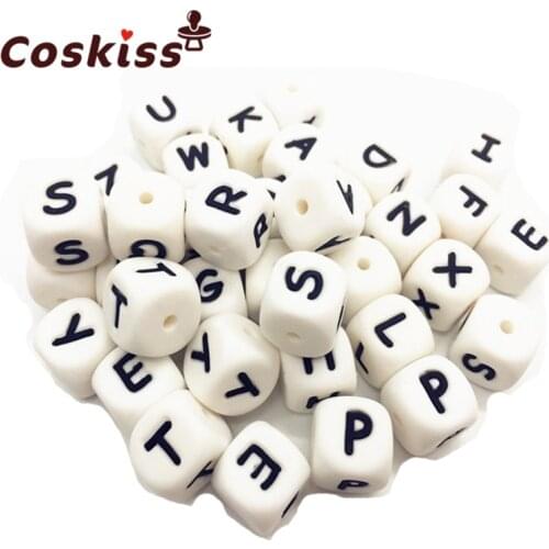 100pcs Silicone Letters English Alphabet Beads 12mm Baby Teething Necklace Accessories Food Grade Silicone Teether BPA Free