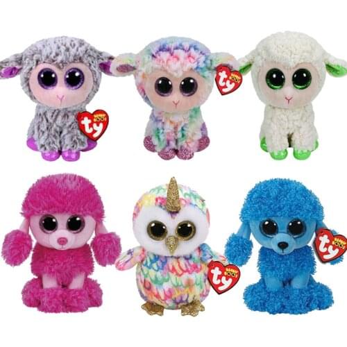 15CM Ty Beanie Boos Big Eyes Stuffed Plush Animals Doll Owl Red and Blue Poodle Sheep Series Childrens Collection Birthday Gift