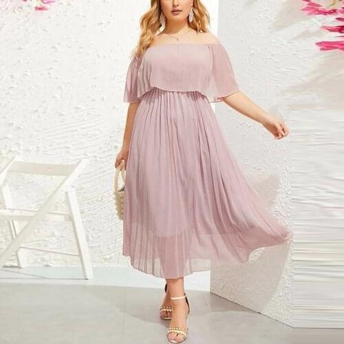 2021 Women Plus Size Dresses Sexy Off The Shoulder Solid Color Maxi Dress Party Evening Long Dress Womens Short Sleeve Dress
