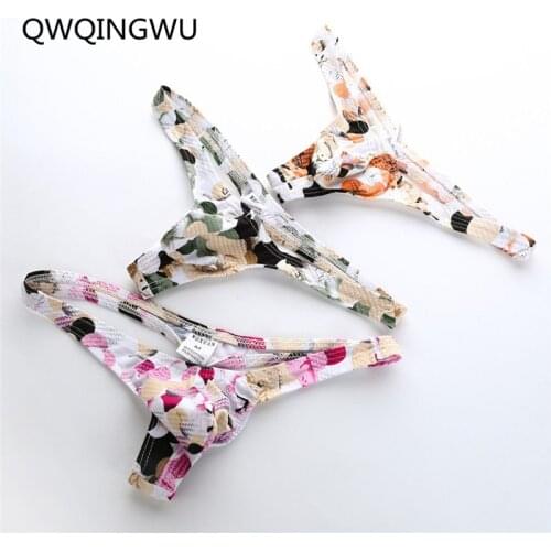 3PCS Man Underwear Thong Male Floral Print Bulge Pouch Briefs Lingerie Gay Comfortable T-Back Jockstraps Panties Briefs Thongs