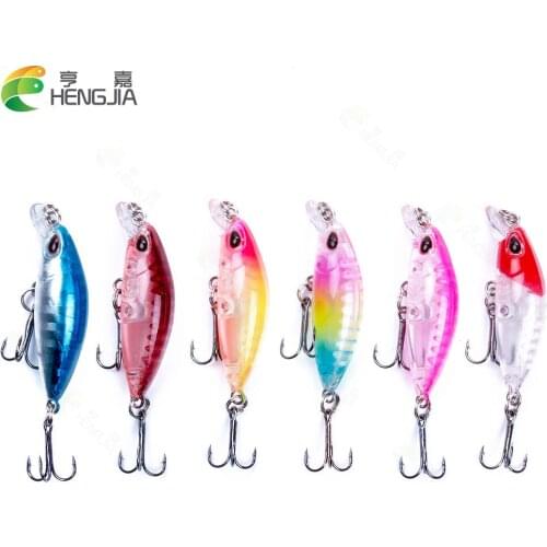 6 PCS fishing lure minnow plastic hard bait 4cm 2g with 12#treble hook Laser bass bait lifelike 3D eyes for carp
