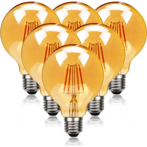 6 Pack G80 LED Bulb 2700K Vintage Retro Edison Filament Bulb E27 Base AC220V Glass Bulb Amber Clear Color Light Bulbs For Home