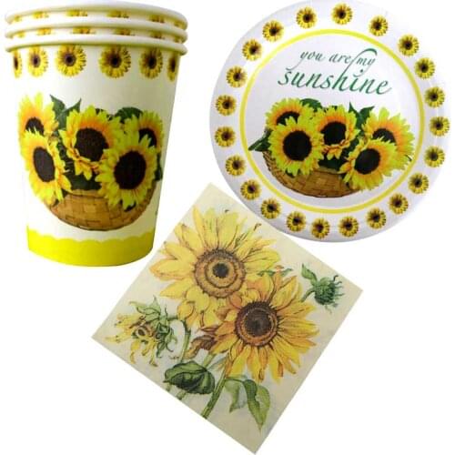 60pcs/lot Happy Birthday Party Chrysanthemum Theme Plates Kids Girls Favors Cups Napkins Baby Shower Decorate towel Dishes