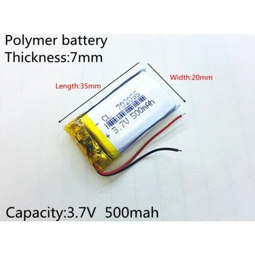 702035 polymer lithium battery 3.7V 500MAH 072035