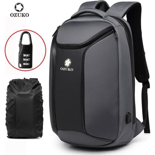 OZUKO New Anti theft Men Travel Large Capacity Waterproof Backpacks USB Charge Travel Bag Male 15.6 inch Laptop Backpack Mochila