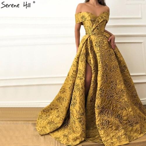 Dubai Gold Evening Gowns 2020 Dubai Sexy Fashion Off Shoulder Evening Gowns Serene Hill LA6484
