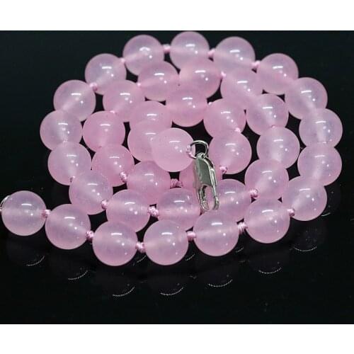 Factory outlet lovely rose jades crystal 8,10mm semi-precious stone round beads necklace for women fine jewelry 18inch B1461