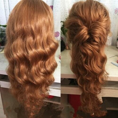 Aobocca 100% Natural Hair Hairdressing Training Head Mannequin golden 20inch Mannequin Head Can Be Curly With Makeup