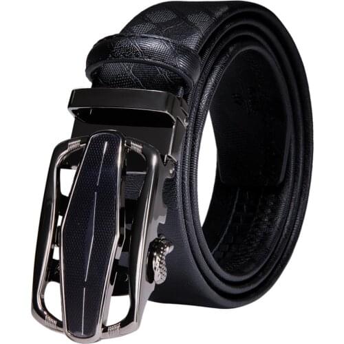 Hi-Tie 15 Style Metal Automatic Buckle Mens Belts for Men Black Leather Ratchet Waist Strap Dress Jeans Belt for Brother Son Dad