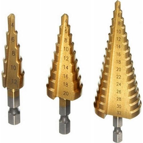 Hss Steel Titanium Step Drill Bits 3-12mm 4-12mm 4-20mm Step Cone Cutting Tools Steel Woodworking Wood Metal Drilling Set 1 PCS