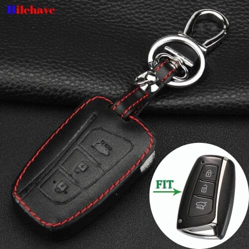 Bilchave 3 Buttons Remote Car Hand-stitched leather Case Cover Fob For Hyundai Santa Fe 2013 Grand Santa Fe 2015 Keychain Holde