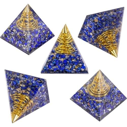 TUMBEELLUWA Healing Crystal Orgone Pyramid with Gold Spiral Point,Orgonite Energy Generator for Yoga Meditation Chakra Balancing