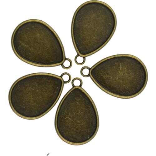 50pcs Teardrop Round Cameo Cabochon Base Setting Charms Pendant Bezel Trays Fashion Jewelry