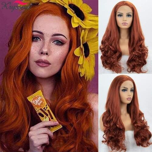 Copper Red Orange Wig Synthetic Lace Front Wig Free Part High Temperature Fiber Hair For Halloween Long Wavy Wigs For Women