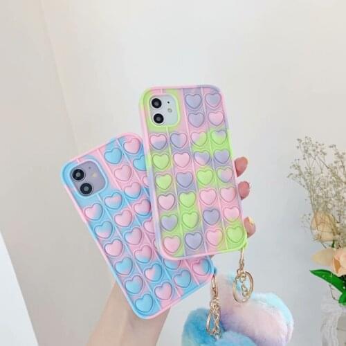 Cute Camouflage Color Heart Case For Iphone 12 Pro Max 11 6S 7 8 Plus X XR XS Max Cover Reliver Stress Bubble Cover With Pendant