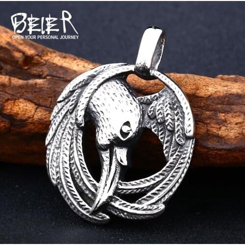 BEIER Norse Raven Viking pendant Necklace Crow Runes Thor Hammer Mjolnir Talisman Vintage Eagle Men Chain omen BP8-297