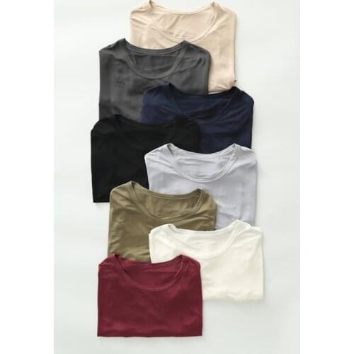 100% Mulberry Silk T-shirt Men Tops Fashion Comfortable Loose Casual Round Neck Cultural Shirt Pure Color Man Silk Pullover