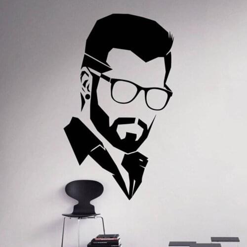 Gentleman Wall Decal Hipster Hairstyle Barbershop Door Window Vinyl Sticker Fashion Glasses Man Cave Bedroom Art Home Decor Q771