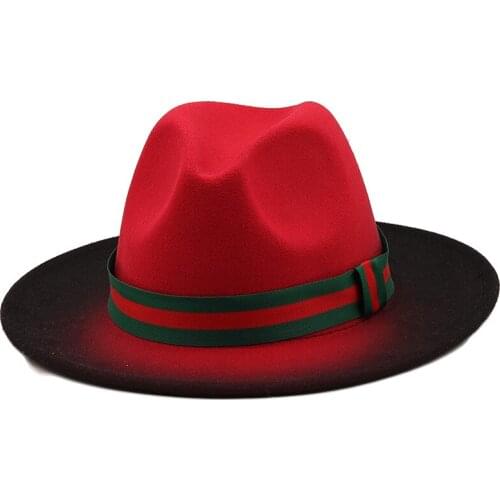 2021 New Designer Gradient Ramp Wide Brim Fedora Hats For Women Autumn And Winter Wool Felt Keep Warm Vintage Panama Jazz Caps