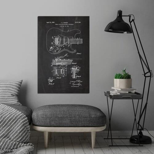 Precision Bass Patent Fender Guitar Blueprint Vintage Poster Print Musician Gift idea Canvas Painting Wall Art Decor Room Decor