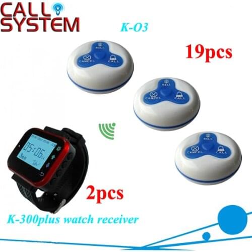 Restaurant buzzer pagers server system 1 set with 2 wrist clock 19 guest table bell 433.92mhz
