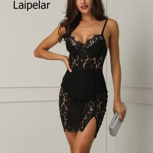 Sexy Black Lace Summer Dress Women Backless Strap Perspective Dress Elegant Vintage Night Club Party Dresses Vestido Clothes New
