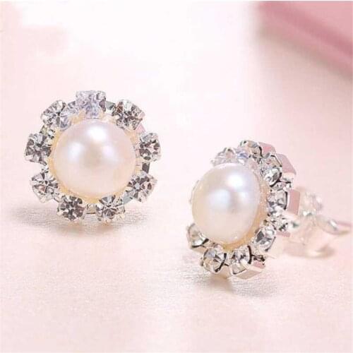 2021 Pearl Stud Earrings For Women Girls Korean Freshwater Pearls Zircon Simple Earring Fashion Jewelry Best Friend Party Gifts