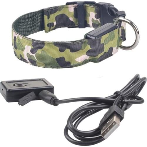Pet Dog Collars Night Outdoor Walking LED Safety Warning Lighted USB Charging Light Cool Camouflage Reflection Pets Necklace