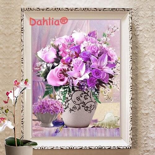 Purple flower vase Exquisite Arts Needlework Embroidery DIY Aida Cross Stitch Kits Crafts 14CT Unprinted Home Decor Handmade
